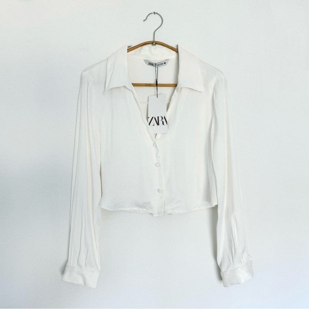 NWT Zara Cropped Satin Effect Shirt - Size Small
